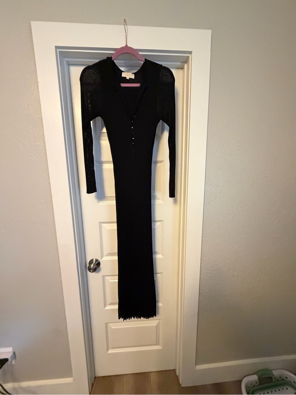 Sézane Black Long Sleeve Ribbed Maxi Dress